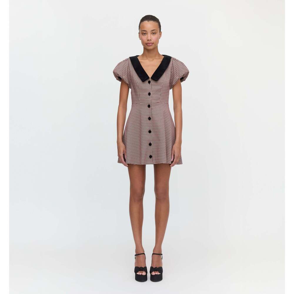 Hill House The Samantha Dress - Burgundy Holmes Houndstooth Size XS Burgundy